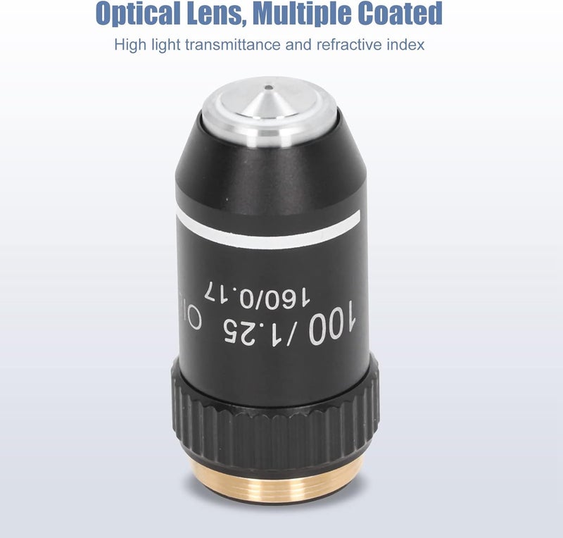 POCREATION Biological Microscope Lens, 195 Achromatic Black Objective Lens 100X High Power Objective Interface 20.2mm Thread Shape Standard RMS Size, for Use on Microscopes Replacement - Image 2